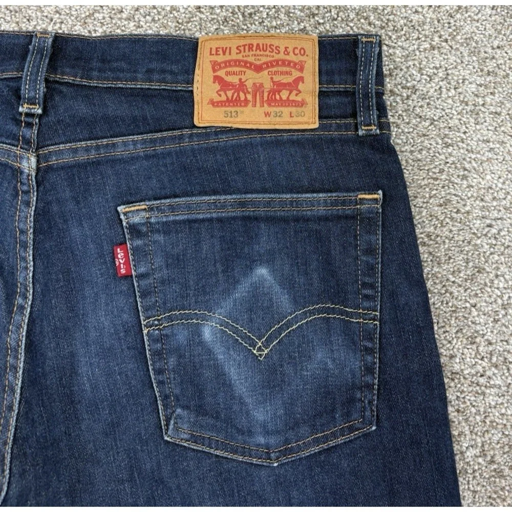 Levis 513 Slim Straight Jeans Mens 32x30 (Fits 34x30) Blue Dark Wash Wallet Fade